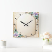 Decorative Floral Frame with Pearls Wall Clock Vierkante Klok (Huis)
