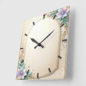 Decorative Floral Frame with Pearls Wall Clock Vierkante Klok (Hoek)