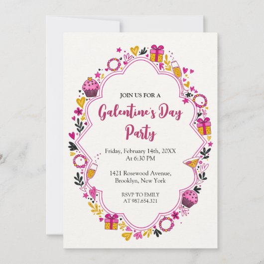 Decorative Galentines Invitation Oval Frame Kaart (Voorkant)