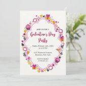 Decorative Galentines Invitation Oval Frame Kaart (Staand voorkant)