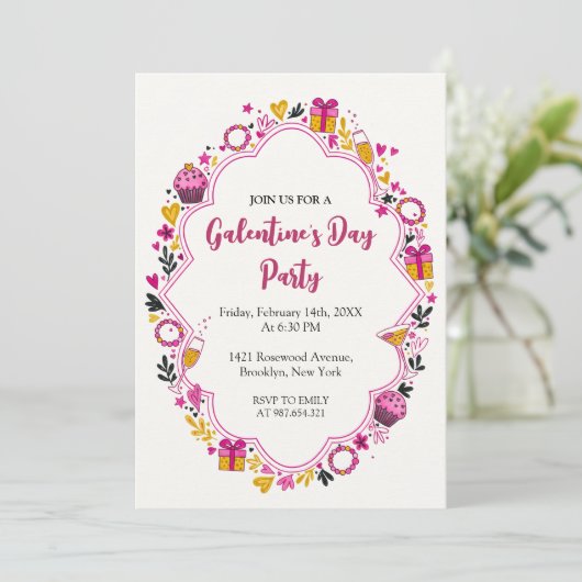 Decorative Galentines Invitation Oval Frame Kaart (Staand voorkant)