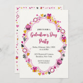 Decorative Galentines Invitation Oval Frame Kaart (Voorkant / Achterkant)