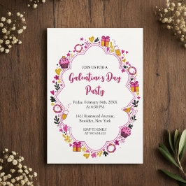Decorative Galentines Invitation Oval Frame Kaart