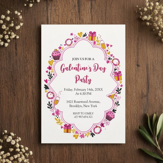 Decorative Galentines Invitation Oval Frame Kaart
