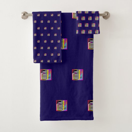Decorative Geo Patterns Dk Blue  Bad Handdoek (Insitu)