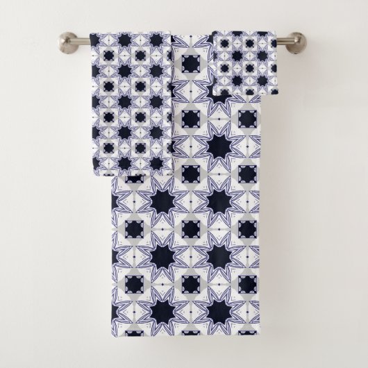 Decorative geometric patterned baby blue star bad handdoek (Insitu)