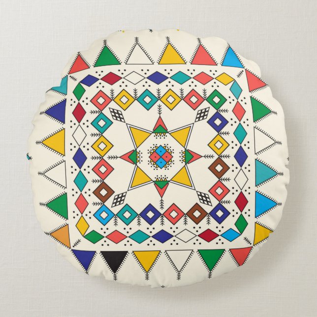 Decorative geometric repeating pattern rond kussen (Voorkant)