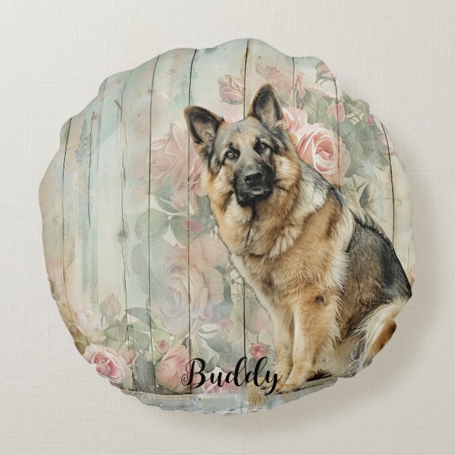 Decorative German Shepherd Throw Pillow Rond Kussen (Achterkant)