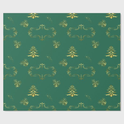 Decorative Gold and Green Christmas Cadeaupapier (Vlak)