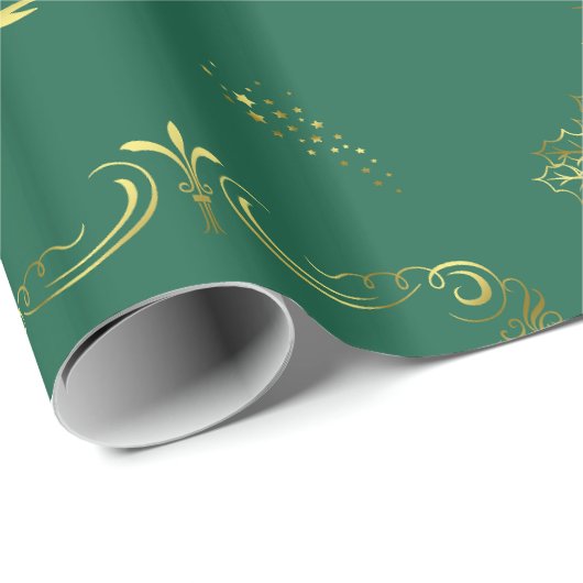 Decorative Gold and Green Christmas Cadeaupapier (Rol Hoek)