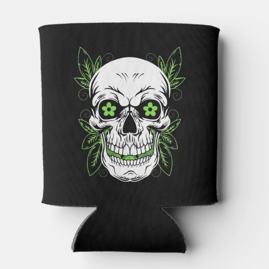 Decorative Grinning Scull with Leaf Outlines Blikjeskoeler (Achterkant)