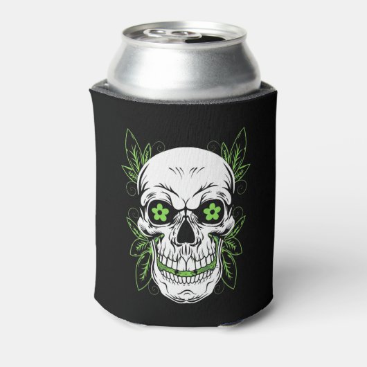 Decorative Grinning Scull with Leaf Outlines Blikjeskoeler (Blikje Achterkant)