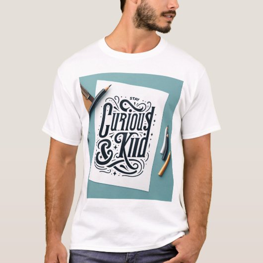 Decorative Hand-Drawn Phrase: "Stay Curious and Ki T-shirt (Voorkant)