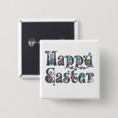 Decorative Happy Easter Typography | Pin Button (Voorkant /achterkant)