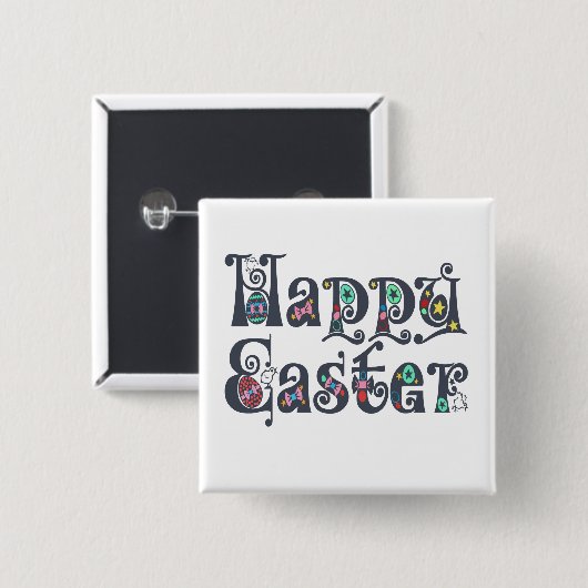 Decorative Happy Easter Typography | Pin Button (Voorkant /achterkant)