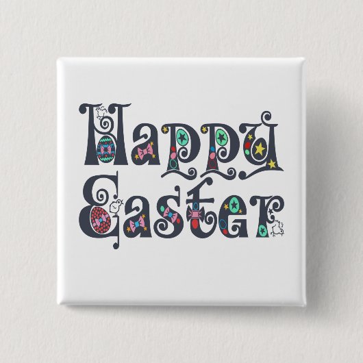 Decorative Happy Easter Typography | Pin Button (Voorkant)