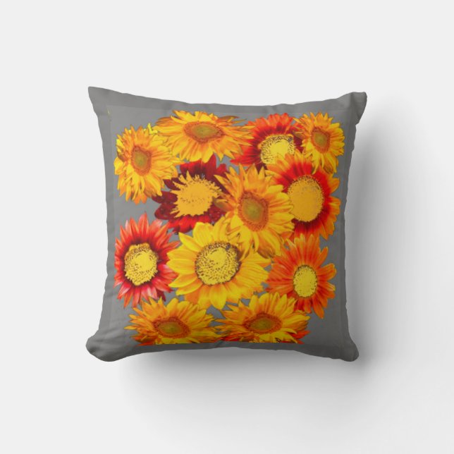 DECORATIVE KANSAS SUNFLOWERS GRAY ART KUSSEN (Voorkant)