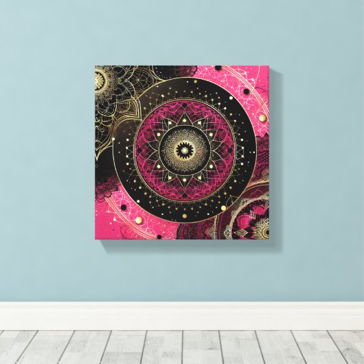 Decorative Mandala Pink and Black  Canvas Afdruk (Insitu (Houten vloer))