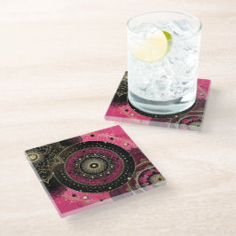 Decorative Mandala Pink and Black  Glazen Onderzetter