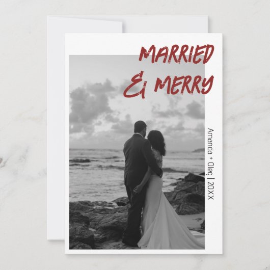 Decorative Married and Merry Modern Deep Burgundy Feestdagenkaart (Voorkant)