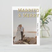 Decorative Married and Merry Modern Soft Gold Text Feestdagenkaart (Staand voorkant)