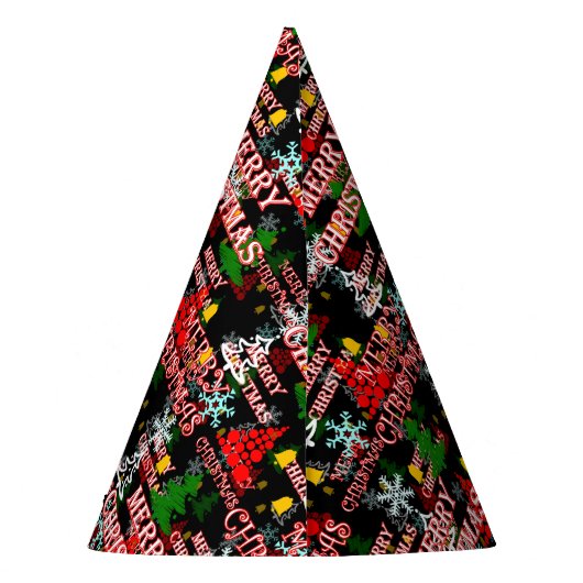 Decorative Merry Christmas Text Pattern Design Feesthoedjes (Achterkant)