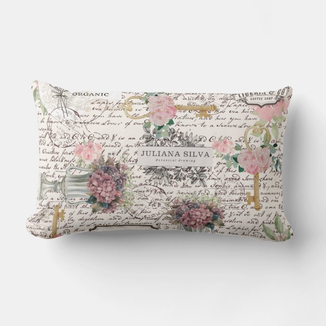 Decorative modern Frenchy newspaper style Floral Kussen (Voorkant)
