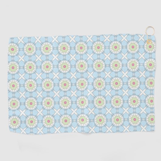 Decorative pastel blue geometric patterned  golfhanddoek (Horizontaal)