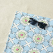 Decorative pastel blue geometric patterned  strandlaken (In situ)