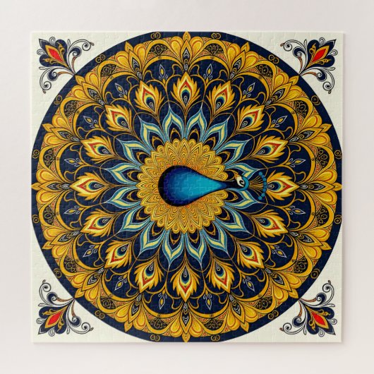 Decorative peacock bird on white legpuzzel (Horizontaal)