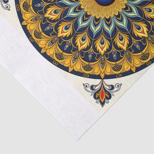 Decorative peacock bird on white tissuepapier (Detail)