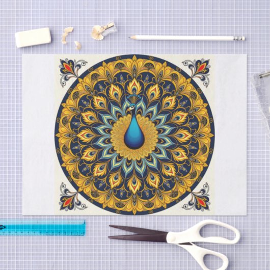 Decorative peacock bird on white tissuepapier (Craft)