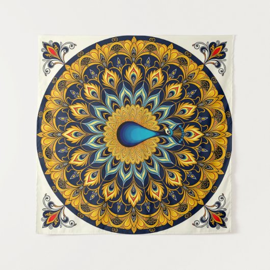 Decorative peacock bird on white wandkleed (Voorkant (horizontaal))