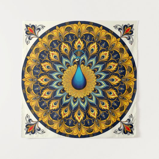 Decorative peacock bird on white wandkleed (Voorkant)