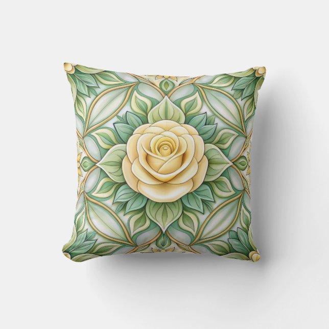 Decorative pillow with a yellow rose kussen (Voorkant)