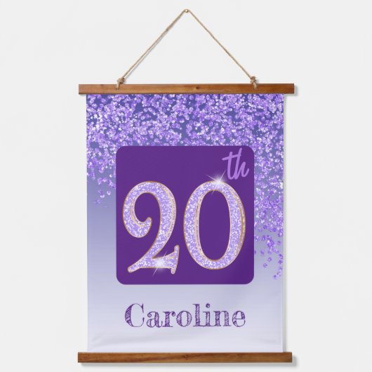Decorative Purple Glitter 2 Photos 20th Birthday Hangend Wandkleed (Voorkant 2)