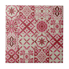 Decorative Red Azulejo Tile Patchwork Pattern Tegeltje