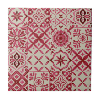 Decorative Red Azulejo Tile Patchwork Pattern Tegeltje