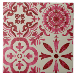 Decorative Red Azulejo Tile Patchwork Pattern Tegeltje