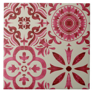 Decorative Red Azulejo Tile Patchwork Pattern Tegeltje