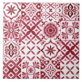 Decorative Red Azulejo Tile Patchwork Pattern Tegeltje (Voorkant)