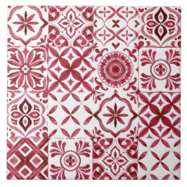Decorative Red Azulejo Tile Patchwork Pattern Tegeltje