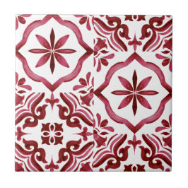 Decorative Red Azulejo Tile Patchwork Pattern Tegeltje