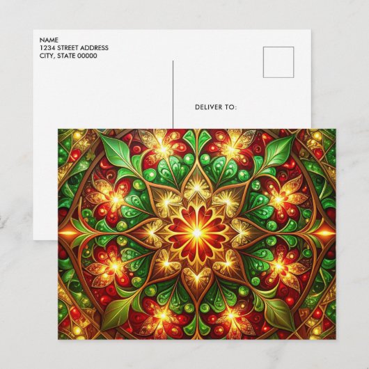 Decorative Red Green Christmas Holiday Postcard Briefkaart (Voorkant / Achterkant)