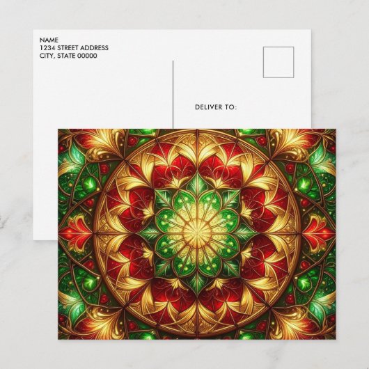 Decorative Red Green Christmas Holiday Postcard Briefkaart (Voorkant / Achterkant)