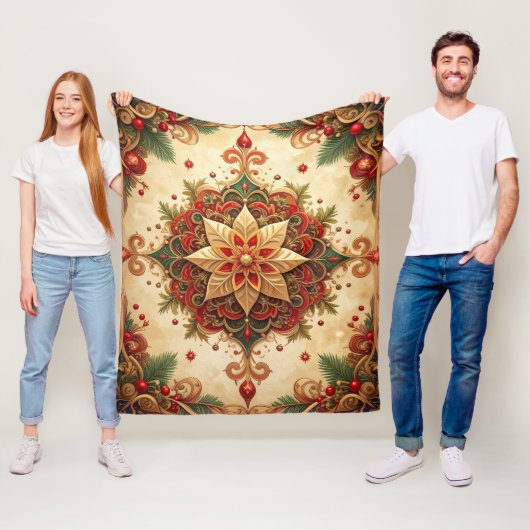 Decorative Red Green Fleece Blanket (In situ)