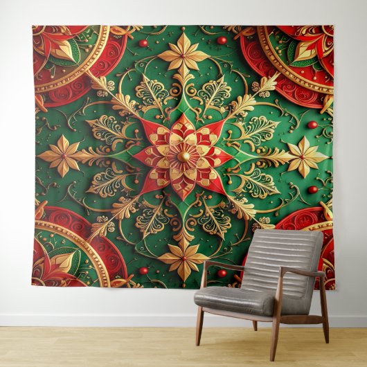 Decorative Red Green Holiday Backdrop Wandkleed (In Situ (horizontaal))