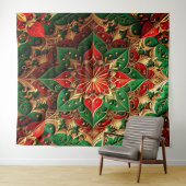 Decorative Red Green Holiday Backdrop Wandkleed (In Situ (horizontaal))