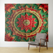 Decorative Red Green Holiday Backdrop Wandkleed (In Situ (horizontaal))