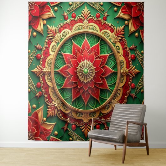 Decorative Red Green Holiday Backdrop Wandkleed (In situ)